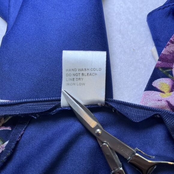 Essue crop top sheer flounce sleeve dark blue pink purple womens M - Picture 11 of 16